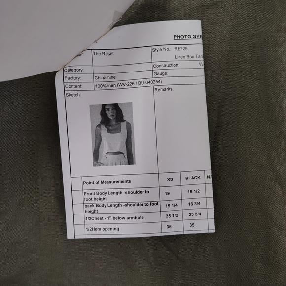 The Reset 100% Linen Olive Green Boxy Tank Top Size S Rare Photo Sample - Picture 5 of 11